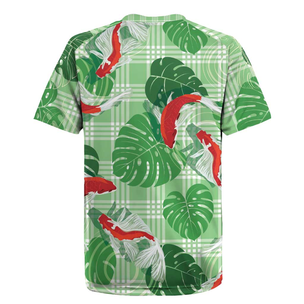 Lime Palaka Hawaii Aloha Rugby Jersey Koi Pond Mix Monstera - Polynesian Pride