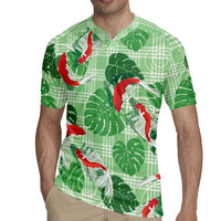 Lime Palaka Hawaii Aloha Rugby Jersey Koi Pond Mix Monstera - Polynesian Pride