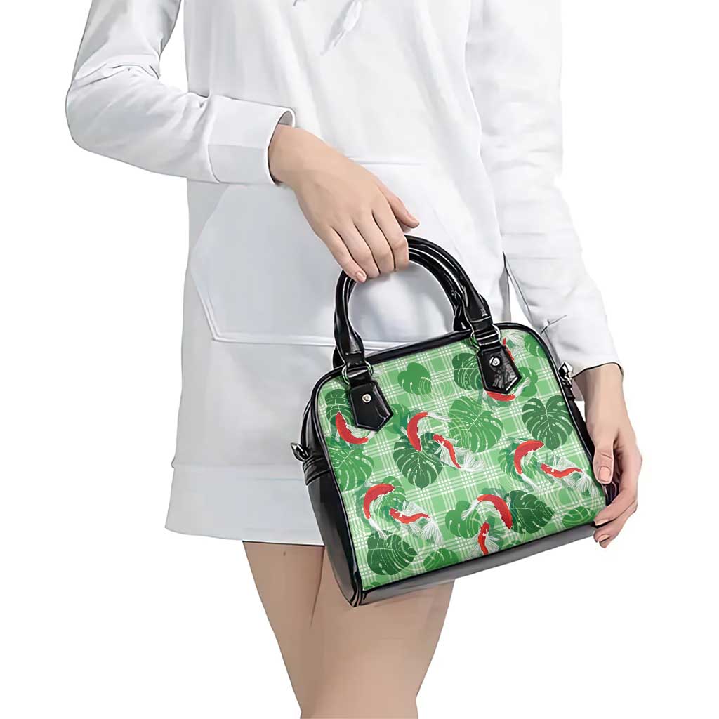 Lime Palaka Hawaii Aloha Shoulder Handbag Koi Pond Mix Monstera - Polynesian Pride