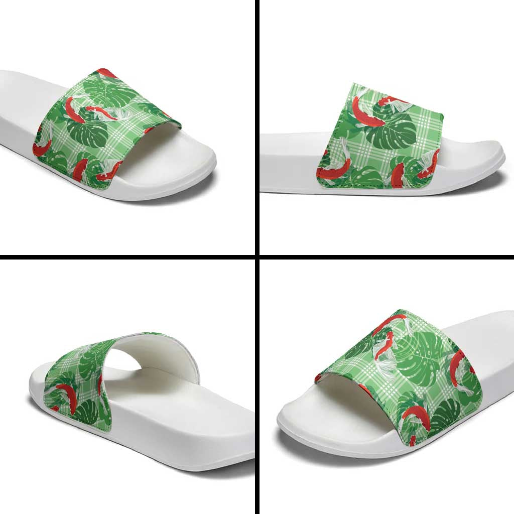 Lime Palaka Hawaii Aloha Slide Sandals Koi Pond Mix Monstera - Polynesian Pride