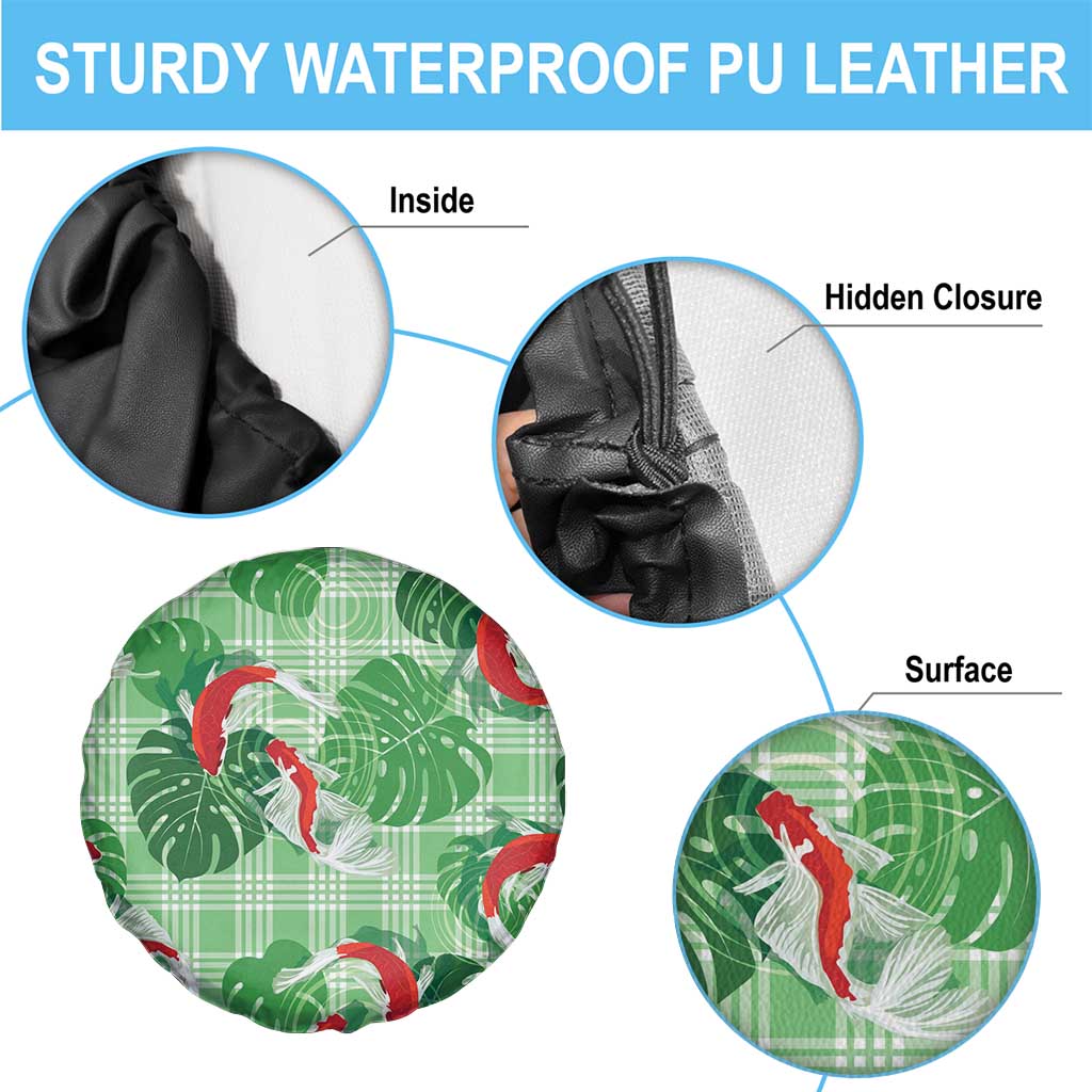 Lime Palaka Hawaii Aloha Spare Tire Cover Koi Pond Mix Monstera - Polynesian Pride