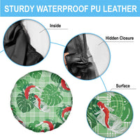 Lime Palaka Hawaii Aloha Spare Tire Cover Koi Pond Mix Monstera - Polynesian Pride