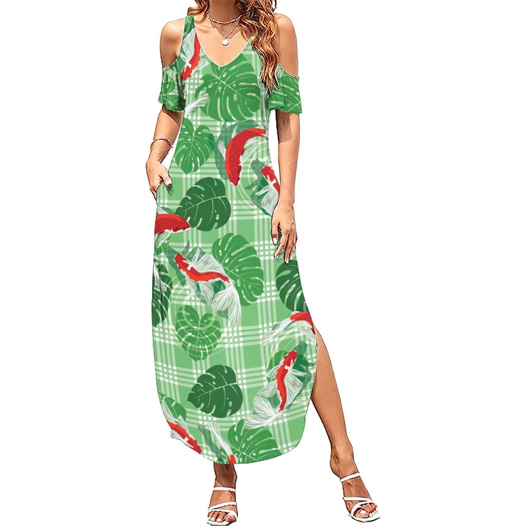 Lime Palaka Hawaii Aloha Summer Maxi Dress Koi Pond Mix Monstera - Polynesian Pride