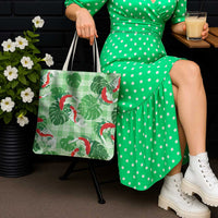 Lime Palaka Hawaii Aloha Tote Bag Koi Pond Mix Monstera - Polynesian Pride