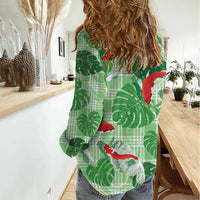 Lime Palaka Hawaii Aloha Women Casual Shirt Koi Pond Mix Monstera LT7 - Polynesian Pride