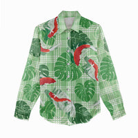 Lime Palaka Hawaii Aloha Women Casual Shirt Koi Pond Mix Monstera LT7 - Polynesian Pride