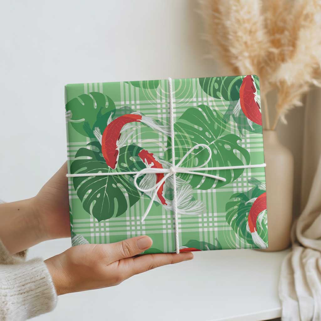 Lime Palaka Hawaii Aloha Wrapping Paper Koi Pond Mix Monstera