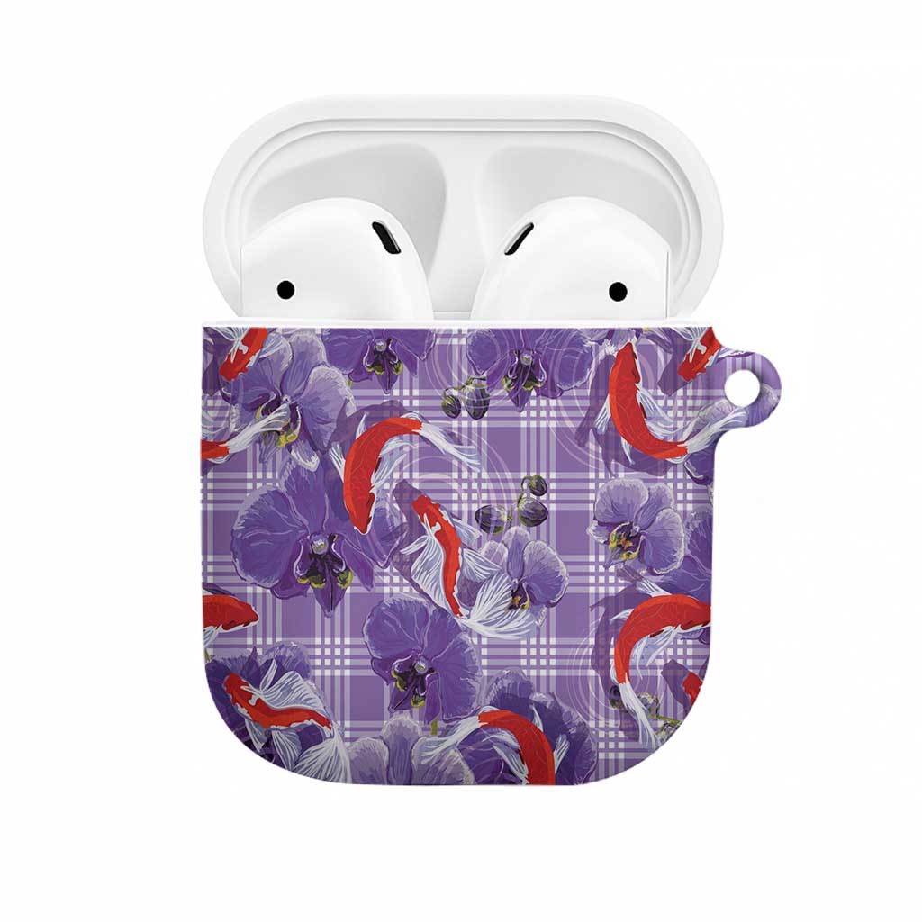 Lavender Palaka Hawaii Aloha AirPods Case Koi Pond Mix Orchids LT7 Purple - Polynesian Pride