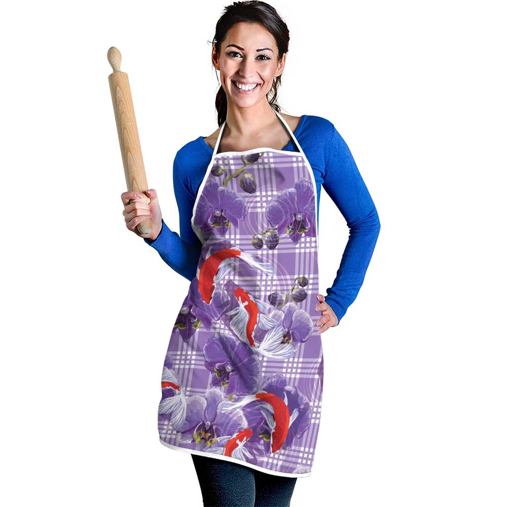 Lavender Palaka Hawaii Aloha Apron Koi Pond Mix Orchids - Polynesian Pride