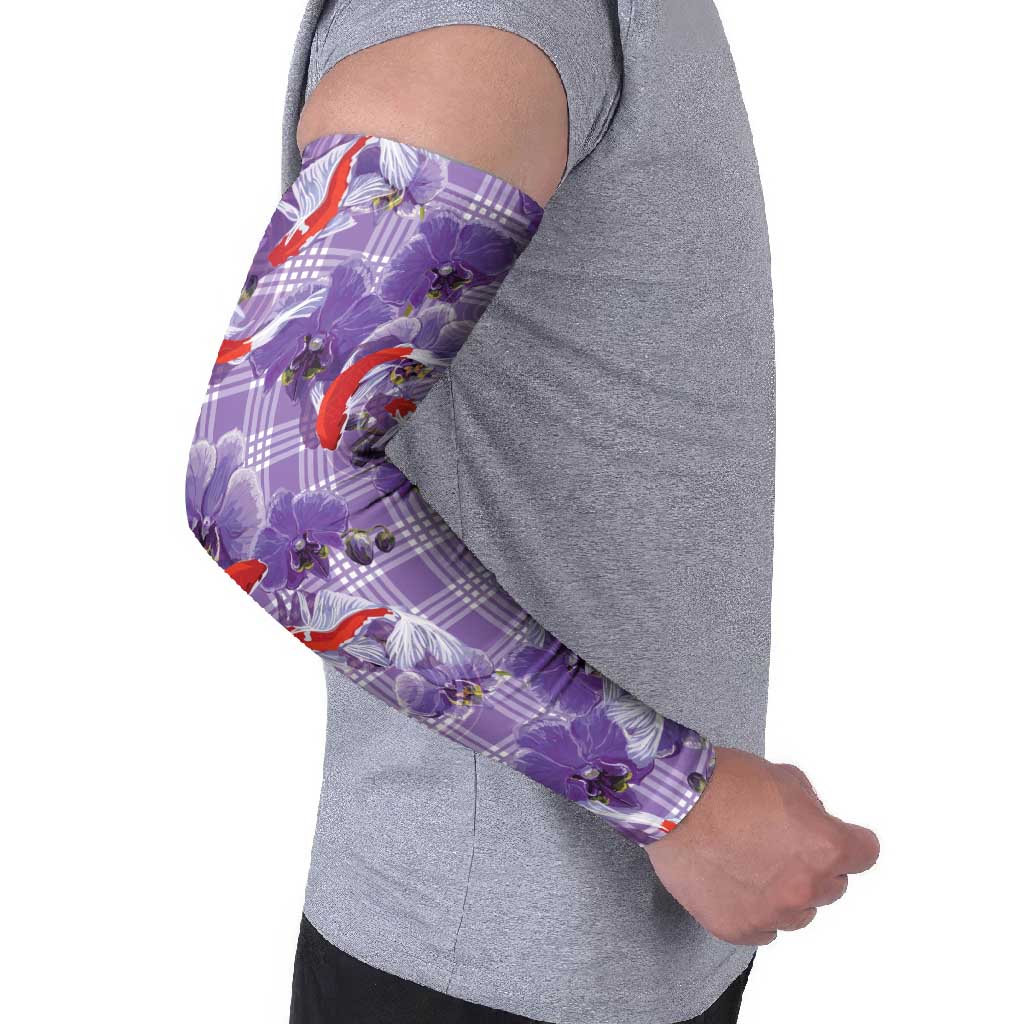 Lavender Palaka Hawaii Aloha Arm Sleeves Koi Pond Mix Orchids - Polynesian Pride