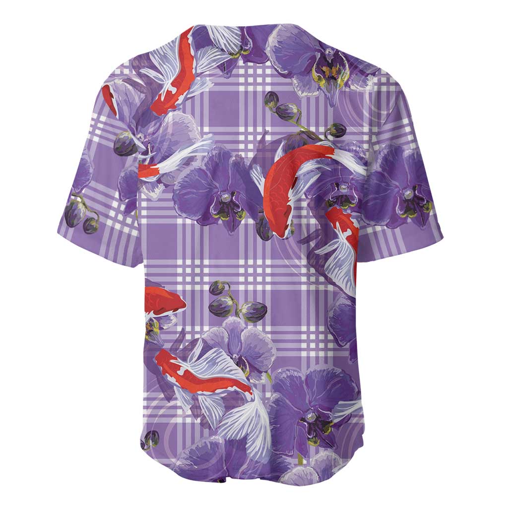 Lavender Palaka Hawaii Aloha Baseball Jersey Koi Pond Mix Orchids - Polynesian Pride
