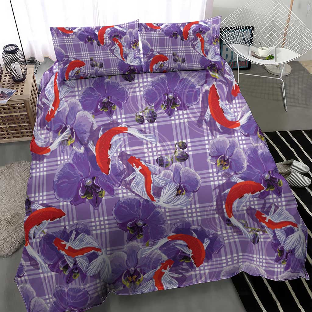 Lavender Palaka Hawaii Aloha Bedding Set Koi Pond Mix Orchids - Polynesian Pride