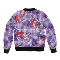 Lavender Palaka Hawaii Aloha Bomber Jacket Koi Pond Mix Orchids - Polynesian Pride