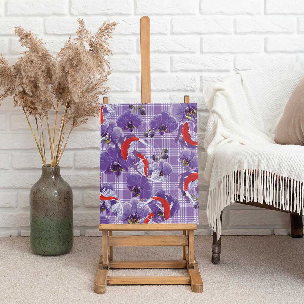 Lavender Palaka Hawaii Aloha Canvas Wall Art Koi Pond Mix Orchids - Polynesian Pride