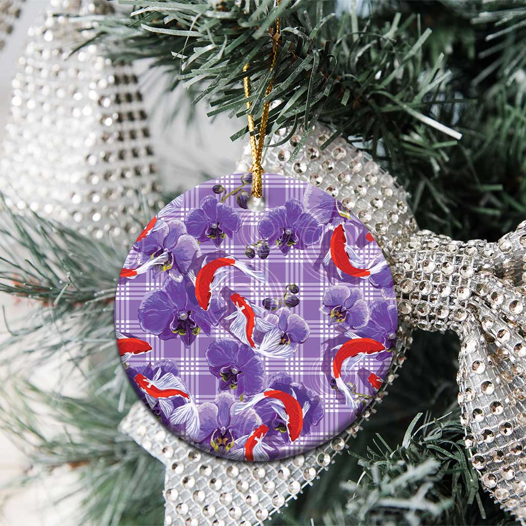 Lavender Palaka Hawaii Aloha Ceramic Ornament Koi Pond Mix Orchids - Polynesian Pride