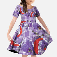 Lavender Palaka Hawaii Aloha Family Matching Off Shoulder Maxi Dress and Hawaiian Shirt Koi Pond Mix Orchids LT7 Daughter's Dress Purple - Polynesian Pride