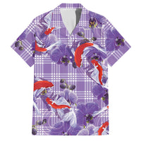 Lavender Palaka Hawaii Aloha Family Matching Off Shoulder Maxi Dress and Hawaiian Shirt Koi Pond Mix Orchids LT7 Dad's Shirt - Short Sleeve Purple - Polynesian Pride