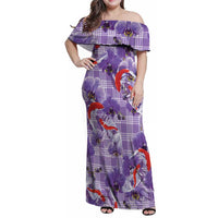 Lavender Palaka Hawaii Aloha Family Matching Off Shoulder Maxi Dress and Hawaiian Shirt Koi Pond Mix Orchids LT7 Purple - Polynesian Pride