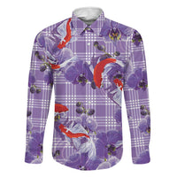 Lavender Palaka Hawaii Aloha Family Matching Summer Maxi Dress and Hawaiian Shirt Koi Pond Mix Orchids LT7 Dad's Shirt - Long Sleeve Purple - Polynesian Pride