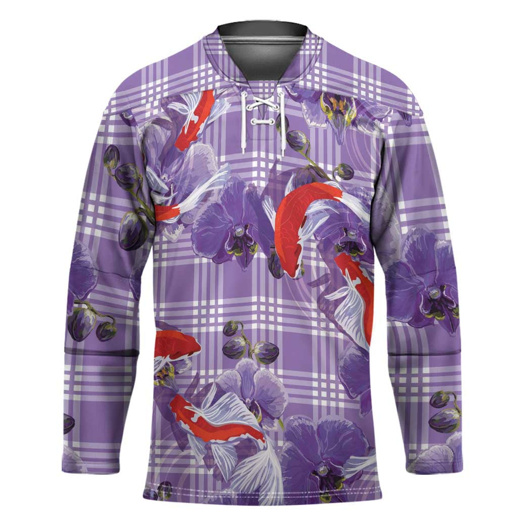 Lavender Palaka Hawaii Aloha Hockey Jersey Koi Pond Mix Orchids - Polynesian Pride