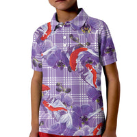 Lavender Palaka Hawaii Aloha Kid Polo Shirt Koi Pond Mix Orchids - Polynesian Pride