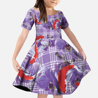 Lavender Palaka Hawaii Aloha Kid Short Sleeve Dress Koi Pond Mix Orchids - Polynesian Pride