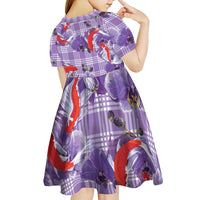 Lavender Palaka Hawaii Aloha Kid Short Sleeve Dress Koi Pond Mix Orchids - Polynesian Pride
