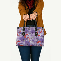 Lavender Palaka Hawaii Aloha Leather Bag Koi Pond Mix Orchids - Polynesian Pride