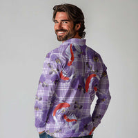 Lavender Palaka Hawaii Aloha Long Sleeve Polo Shirt Koi Pond Mix Orchids LT7 - Polynesian Pride