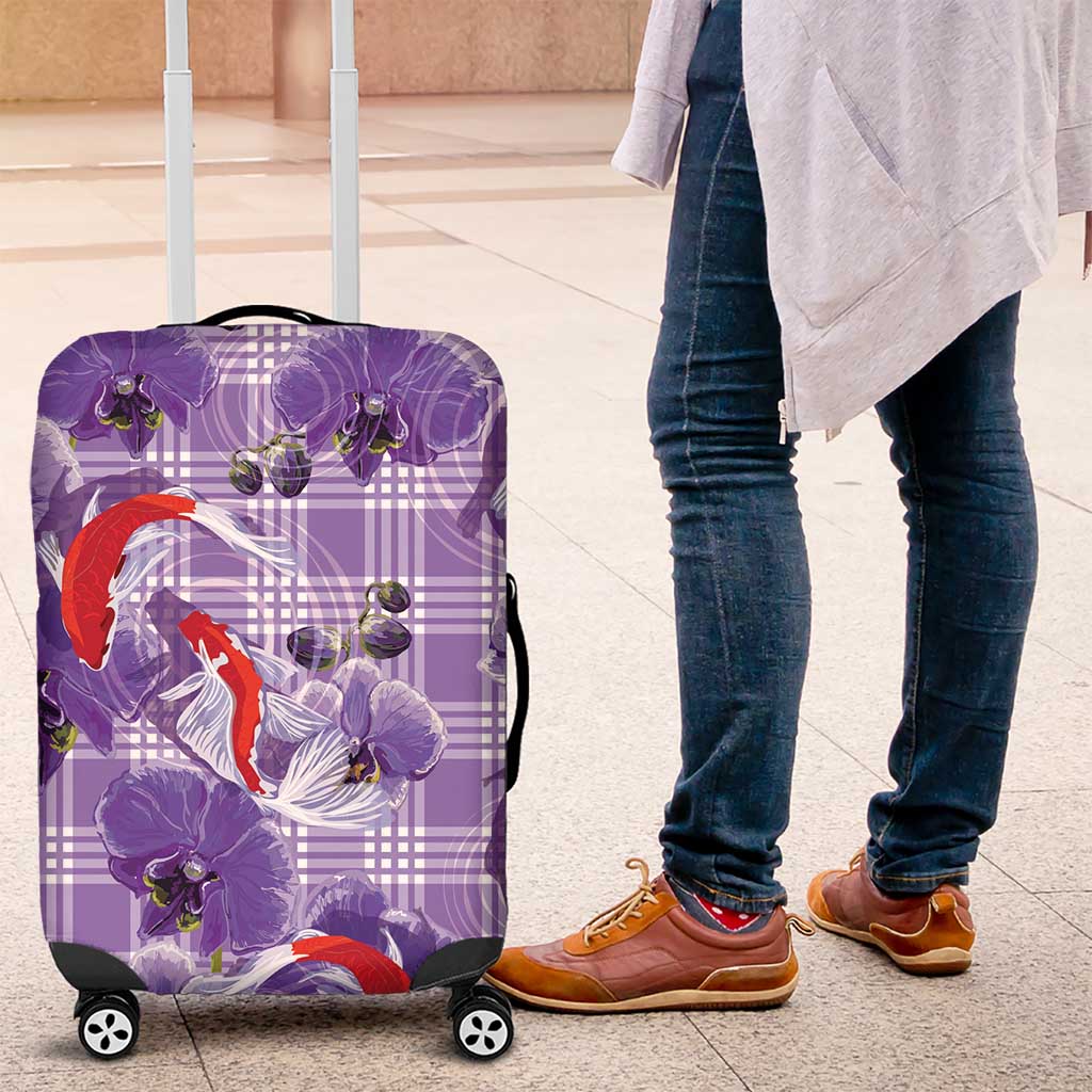 Lavender Palaka Hawaii Aloha Luggage Cover Koi Pond Mix Orchids LT7 Purple - Polynesian Pride
