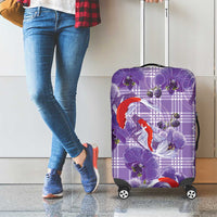 Lavender Palaka Hawaii Aloha Luggage Cover Koi Pond Mix Orchids LT7 - Polynesian Pride