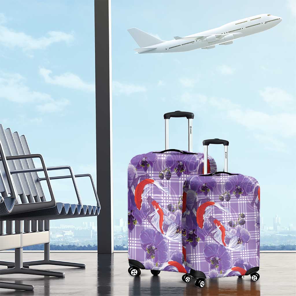 Lavender Palaka Hawaii Aloha Luggage Cover Koi Pond Mix Orchids LT7 - Polynesian Pride