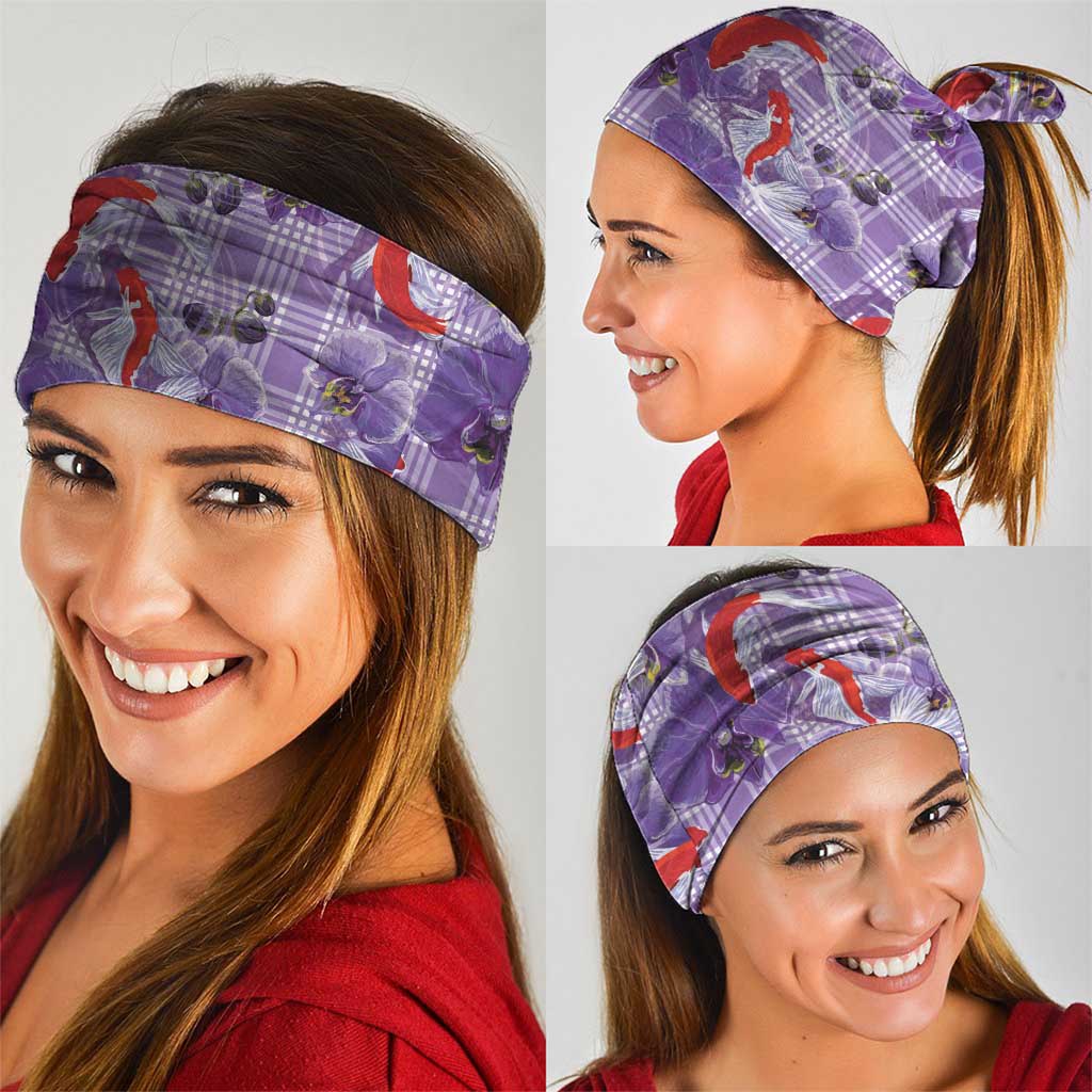 Lavender Palaka Hawaii Aloha Neck Gaiter Koi Pond Mix Orchids - Polynesian Pride