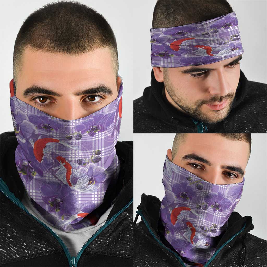 Lavender Palaka Hawaii Aloha Neck Gaiter Koi Pond Mix Orchids - Polynesian Pride