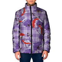 Lavender Palaka Hawaii Aloha Padded Jacket Koi Pond Mix Orchids LT7 Men Purple - Polynesian Pride