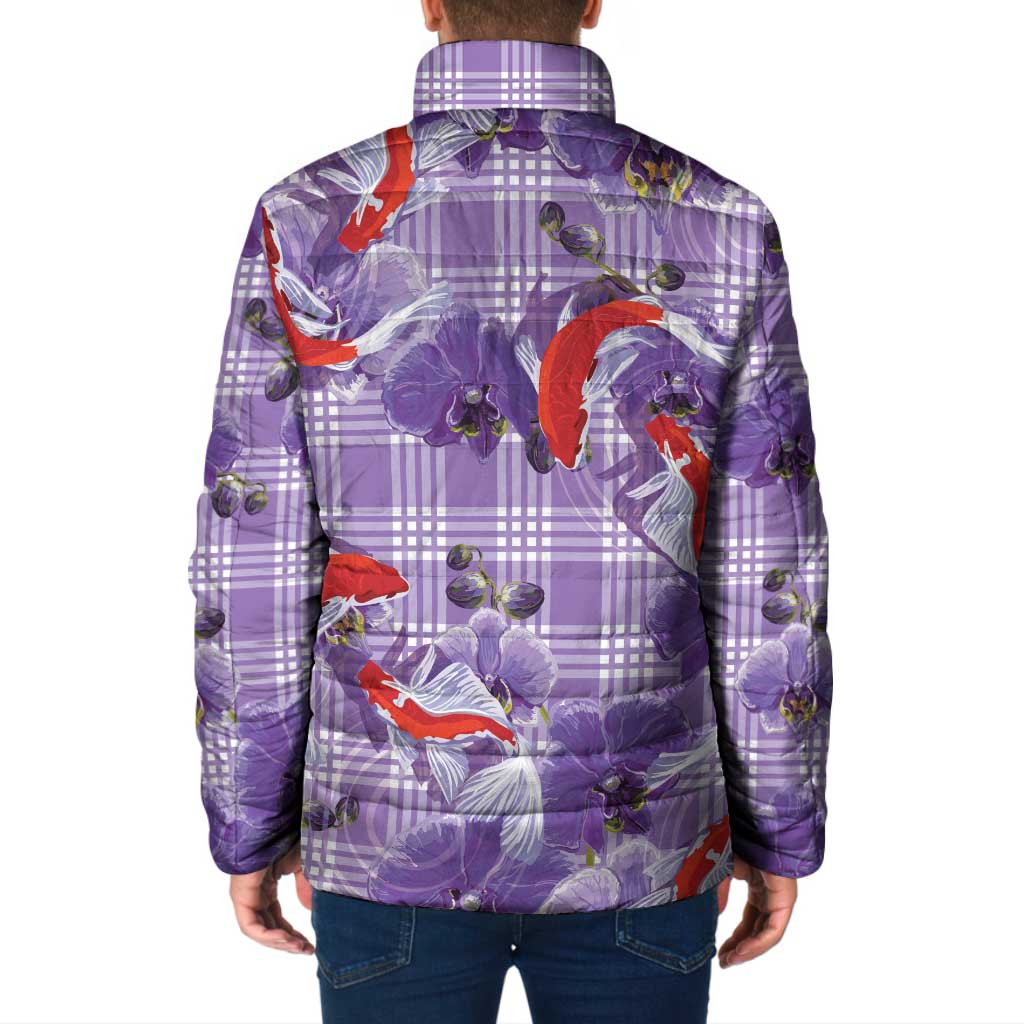 Lavender Palaka Hawaii Aloha Padded Jacket Koi Pond Mix Orchids LT7 - Polynesian Pride