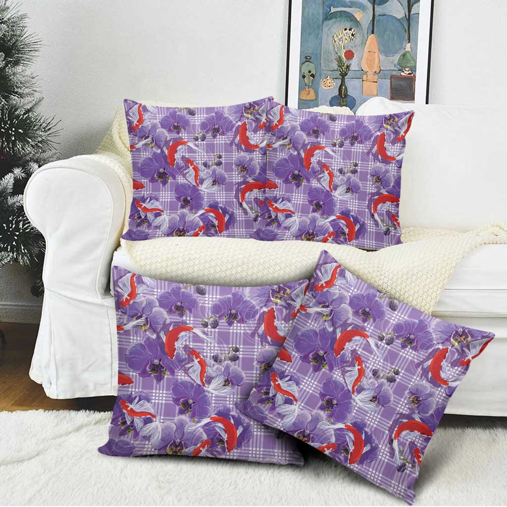 Lavender Palaka Hawaii Aloha Pillow Cover Koi Pond Mix Orchids - Polynesian Pride
