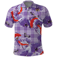 Lavender Palaka Hawaii Aloha Polo Shirt Koi Pond Mix Orchids - Polynesian Pride