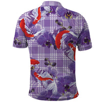 Lavender Palaka Hawaii Aloha Polo Shirt Koi Pond Mix Orchids - Polynesian Pride