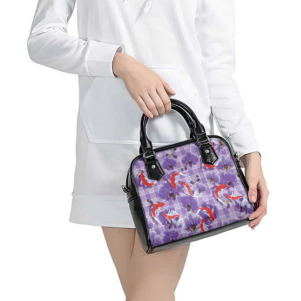 Lavender Palaka Hawaii Aloha Shoulder Handbag Koi Pond Mix Orchids - Polynesian Pride
