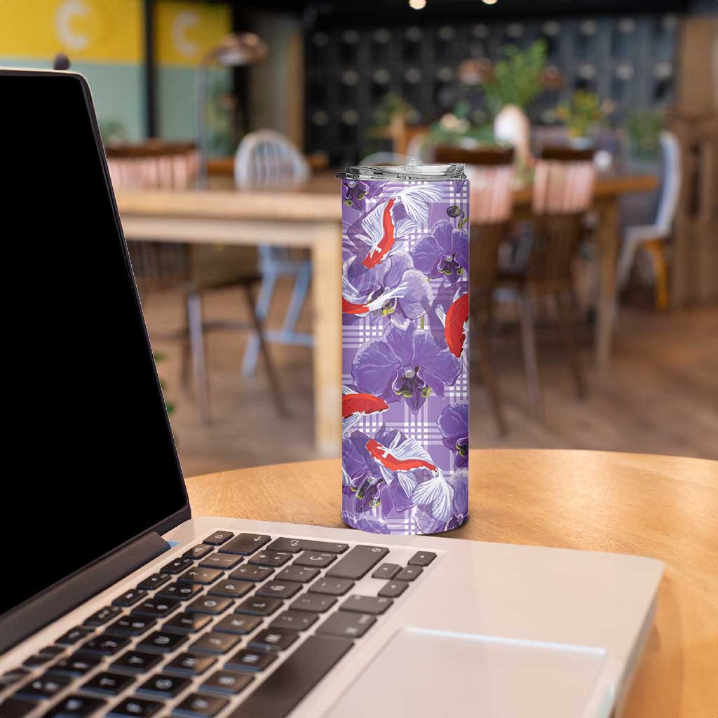 Lavender Palaka Hawaii Aloha Skinny Tumbler Koi Pond Mix Orchids - Polynesian Pride