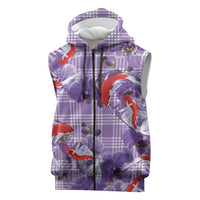 Lavender Palaka Hawaii Aloha Sleeveless Zip Hoodie Koi Pond Mix Orchids - Polynesian Pride