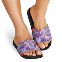 Lavender Palaka Hawaii Aloha Slide Sandals Koi Pond Mix Orchids - Polynesian Pride