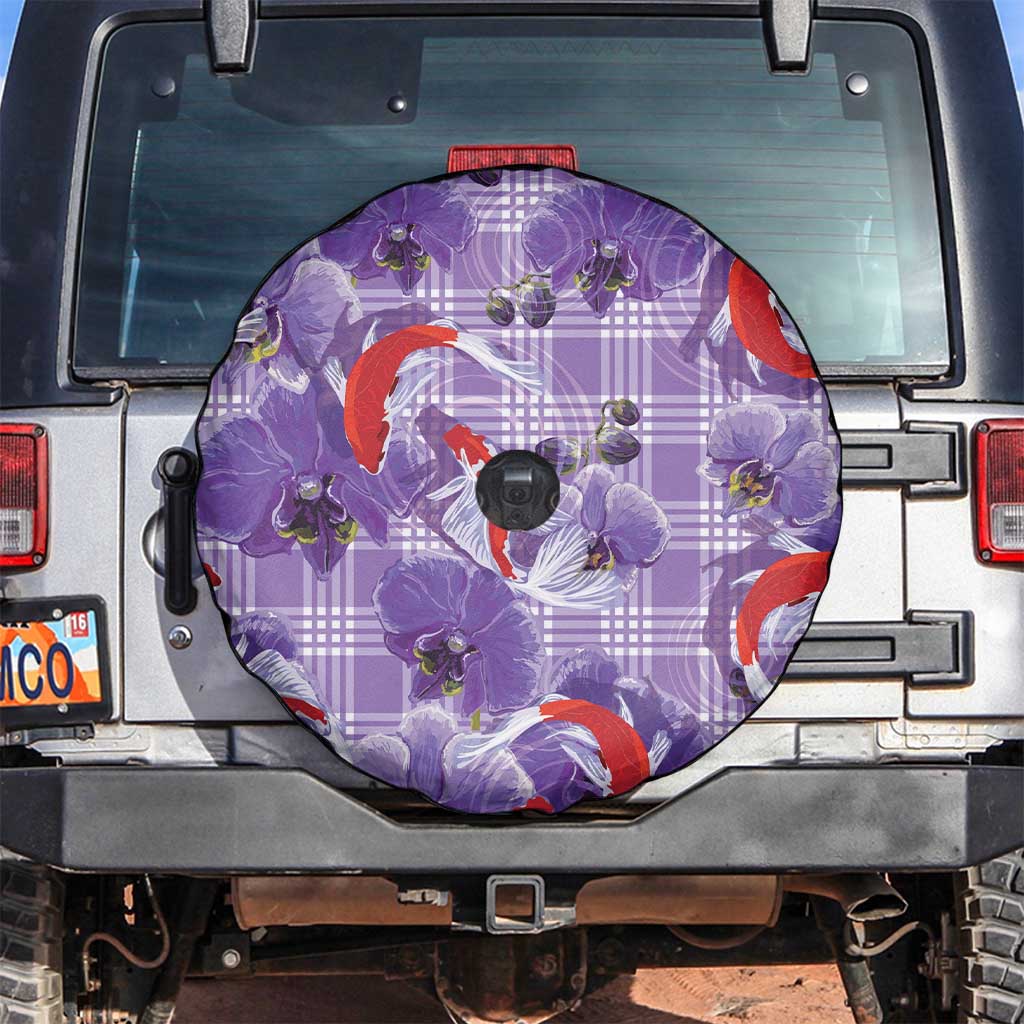Lavender Palaka Hawaii Aloha Spare Tire Cover Koi Pond Mix Orchids LT7 Purple - Polynesian Pride