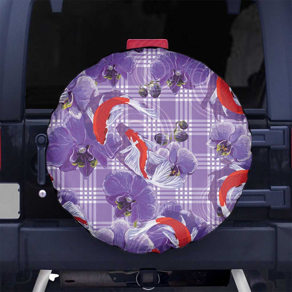 Lavender Palaka Hawaii Aloha Spare Tire Cover Koi Pond Mix Orchids LT7 No hole Purple - Polynesian Pride