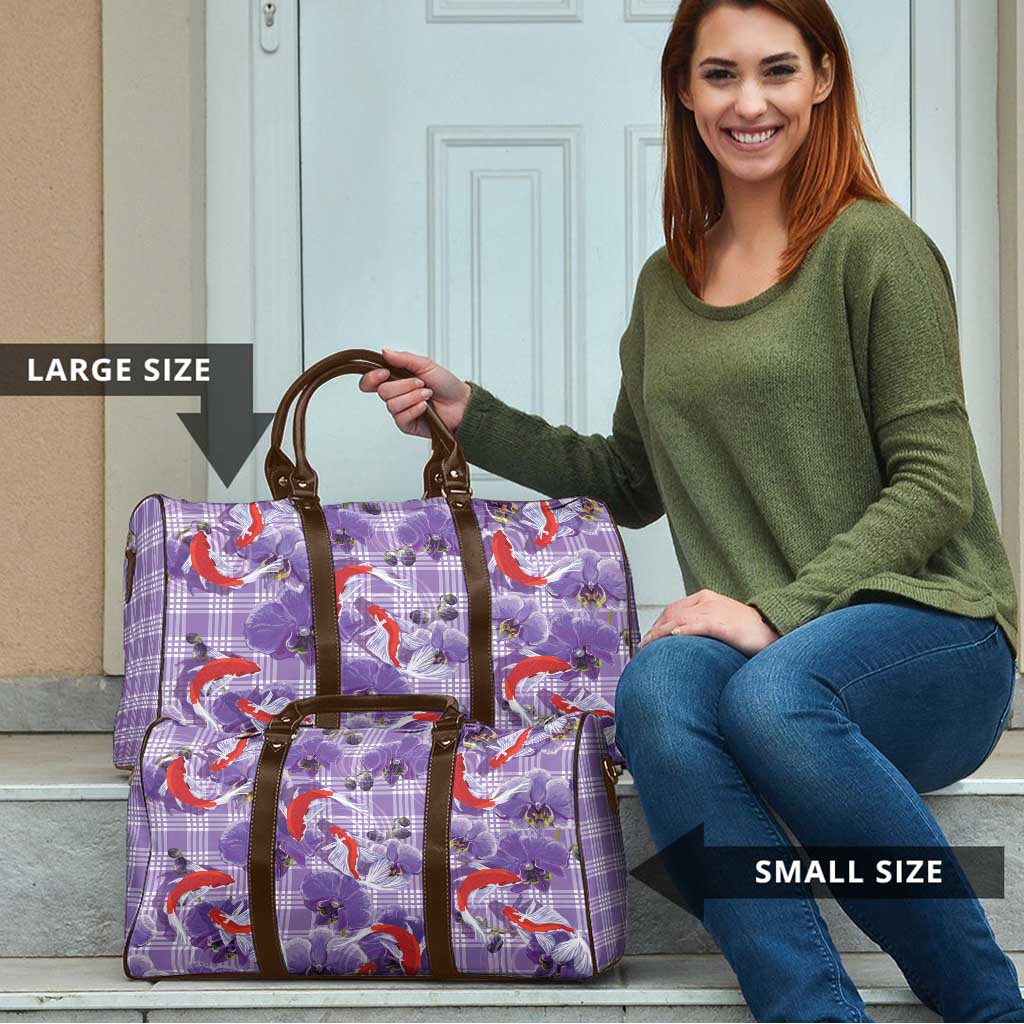 Lavender Palaka Hawaii Aloha Travel Bag Koi Pond Mix Orchids - Polynesian Pride