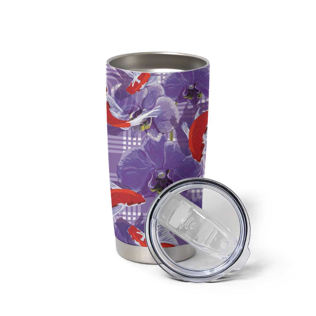 Lavender Palaka Hawaii Aloha Tumbler Cup Koi Pond Mix Orchids - Polynesian Pride