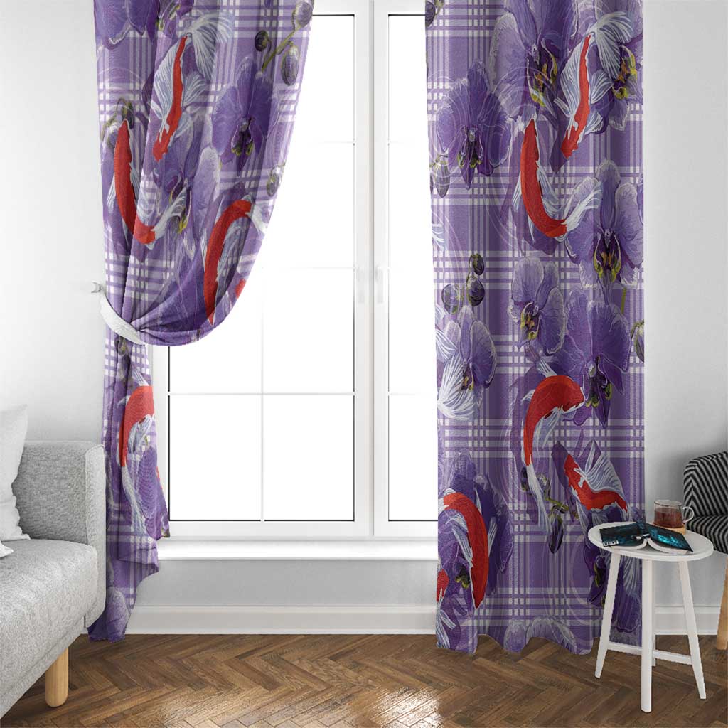 Lavender Palaka Hawaii Aloha Window Curtain Koi Pond Mix Orchids - Polynesian Pride