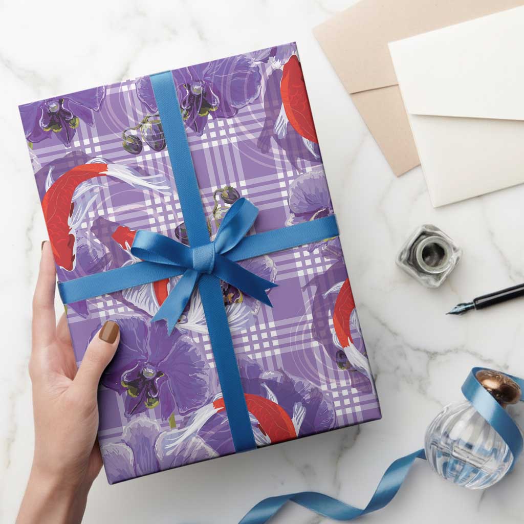 Lavender Palaka Hawaii Aloha Wrapping Paper Koi Pond Mix Orchids