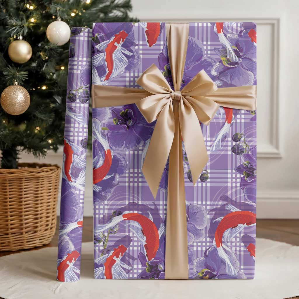 Lavender Palaka Hawaii Aloha Wrapping Paper Koi Pond Mix Orchids